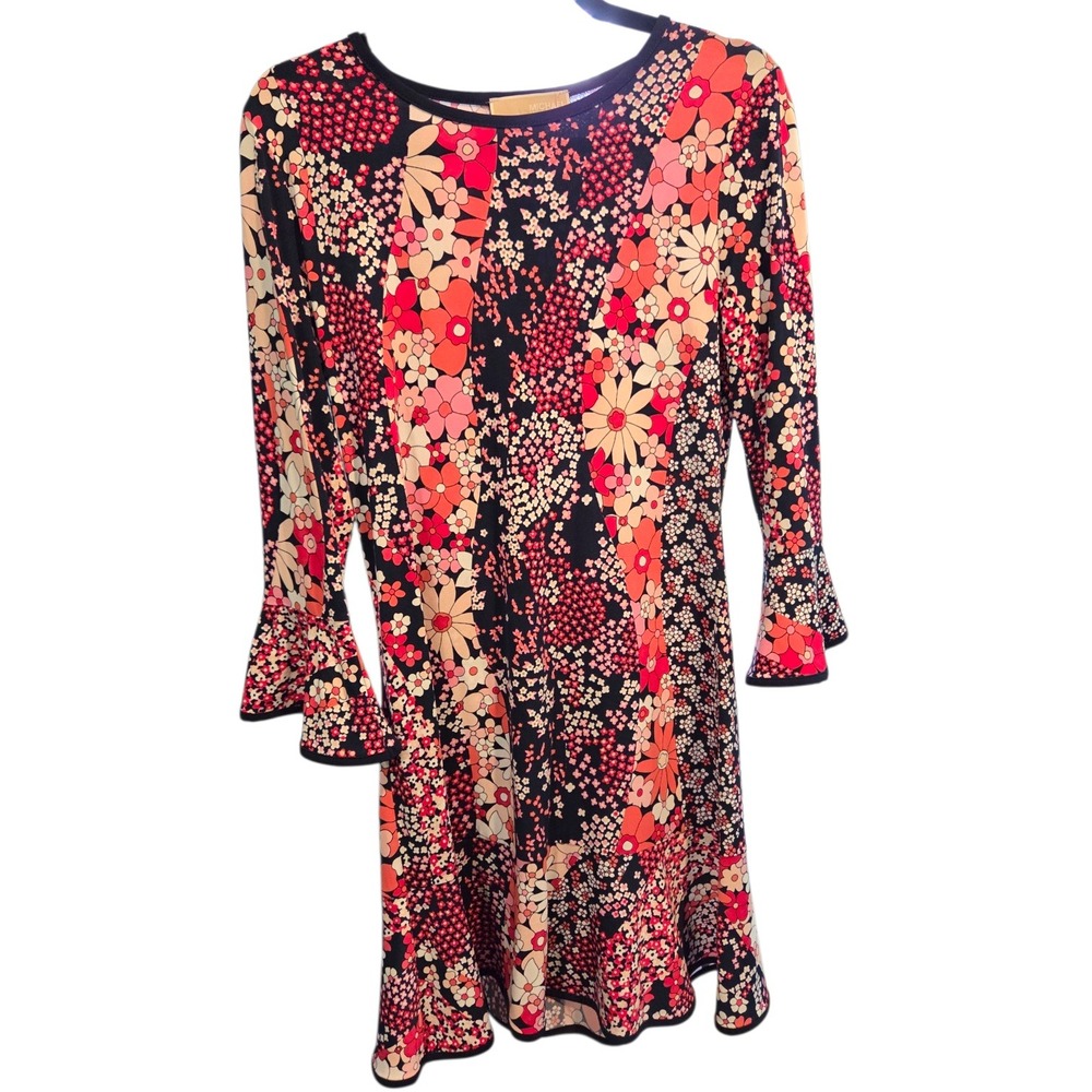 Michael Michael Kors Floral Bell Sleeve Mini Dress Pink Red Navy Retro Mod Small